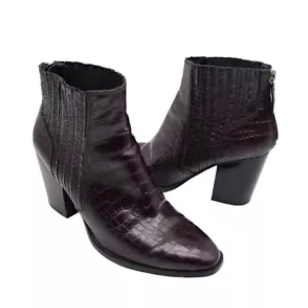 Zara Brown Croc vegan Leather Block Heel Ankle Boots Size EU 38 (US 37.5)